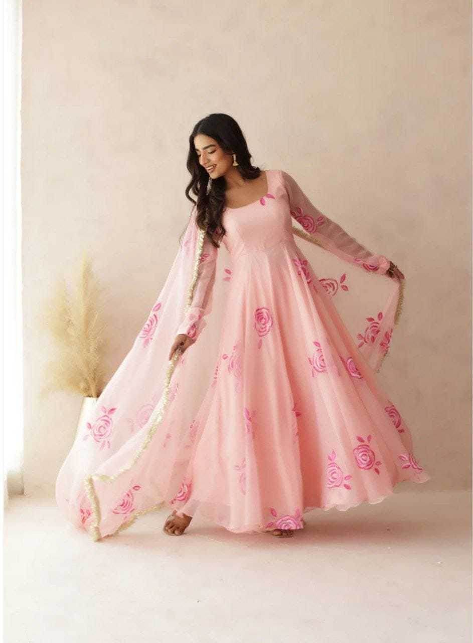 Georgette Printed Pink Gown - MYLUXURY LANE ENTERPRISE